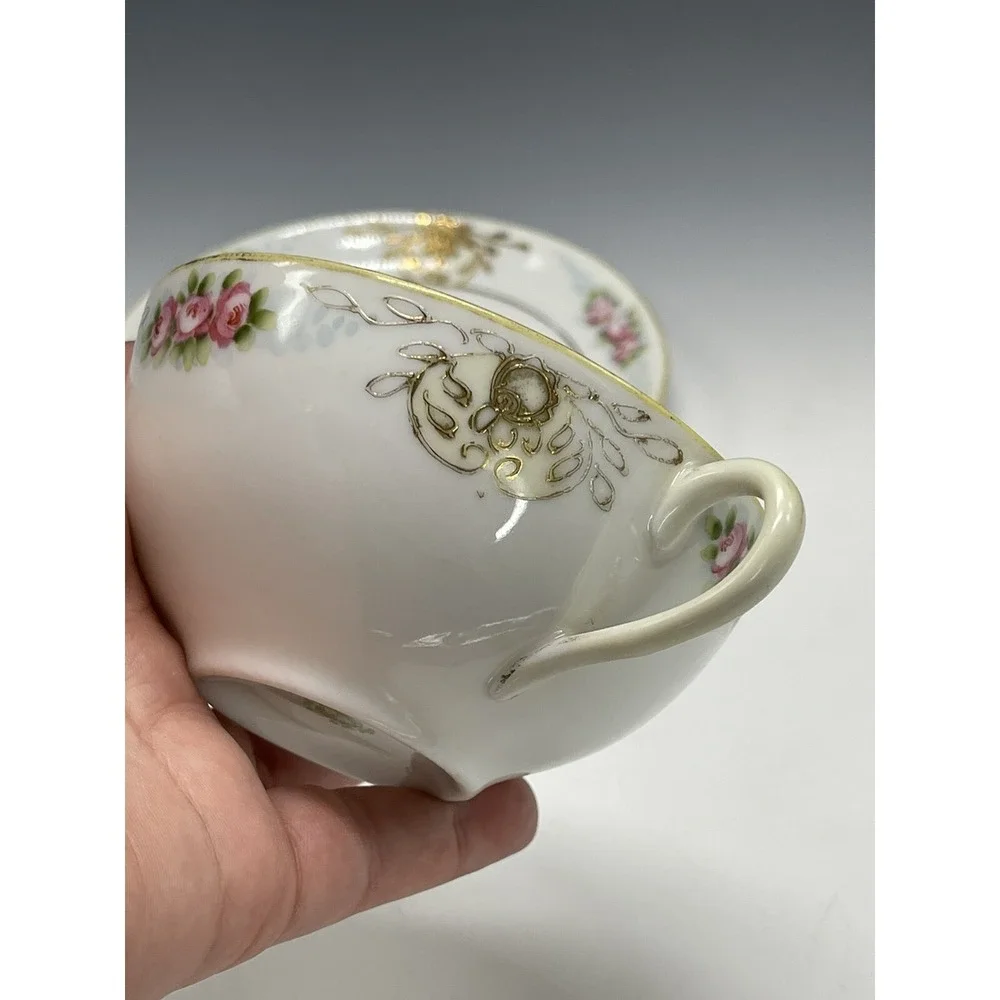 Antique Nippon Teacup & Saucer Plate Hand‎ Painted Floral A50